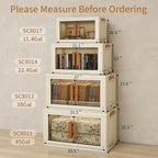 Plastic Stackable Storage Bins with 2 Lids and Wheels, 273.6QT-45.6QT*6Tier Foldable Closet Organizers and Containers, Collapsible Clear Drawer Storage Cabinet with Doors Ivory White