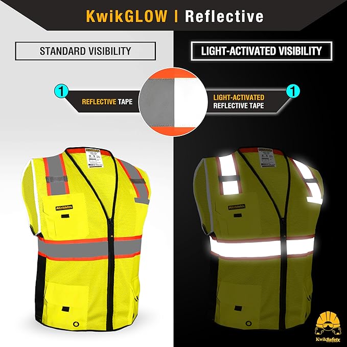 KwikSafety - Charlotte, NC - BIG KAHUNA Safety Vest [2 PACK] Class 2 ANSI OSHA Reflective Vest Durable High Visibility Vest Construction Safety Vest for Men Industrial Work Gear/Yellow Medium