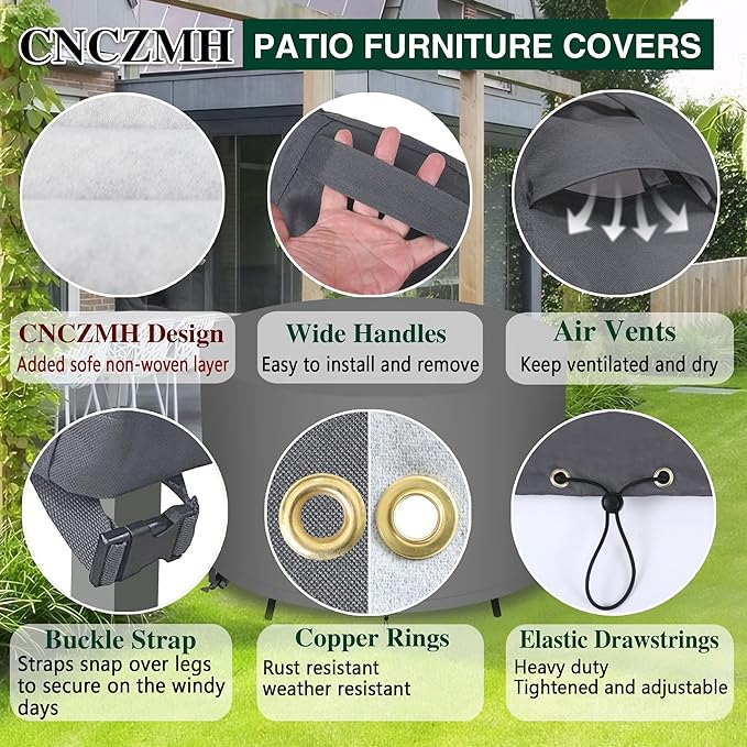 Heavy Duty Patio Furniture Covers Waterproof, 600D Round Outdoor Furniture Cover Waterproof for Sectional Sofa Couch, Outdoor Dining Table and Chair Set Covers 20"DIA x 23"H, Grey
