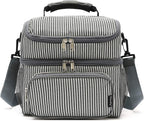 FlowFly Double Layer Cooler Insulated Lunch Bag Adult Lunch Box Large Tote Bag for Men, Women, With Adjustable Strap,Front Pocket and Dual Large Mesh Side Pockets