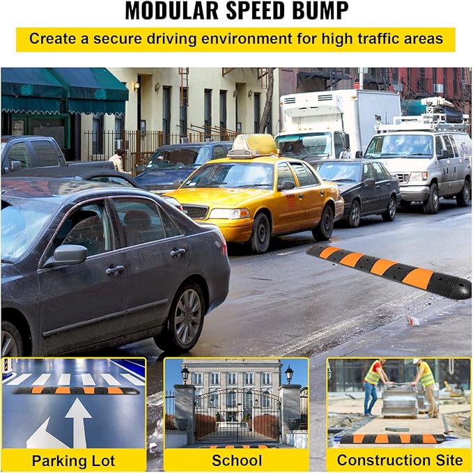 VEVOR Rubber Speed Bump, 1 Pack 2 Channel Speed Bump Hump, 72" Long Modular Speed Bump Rated 22000 LBS Loading, 72.8 x 12.2 x 2.2 Garage Speed Bump for Asphalt Concrete Gravel Driveway with 2 End Cap