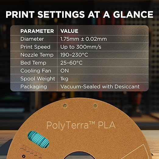 Polymaker Matte PLA Filament Matte Arctic Teal 1.75mm 3kg 3D Printing Filament, PolyTerra 3D Printer PLA Filament