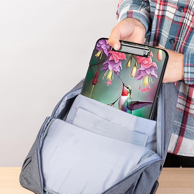 Clipboard with Storage,Heavy Duty Plastic Storage Clipboard with Low Profile Clip,Teacher Must Haves,Office Supplies,Hummingbird Red Flower