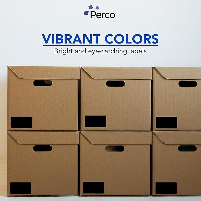 Perco Black Labels 3x5 Inch 500 Stickers/Roll with Easy Peel Perforation and Strong Adhesion for Inventory Management, Color Coding, Moving Boxes, Retail, Organizing & Crafts – Made in USA