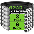 GEARit XLR Male to Female Microphone Cable (3 Feet, 6-Pack) 3-Pin Balanced Shielded Mixer, Recording Studio, Podcast - Black