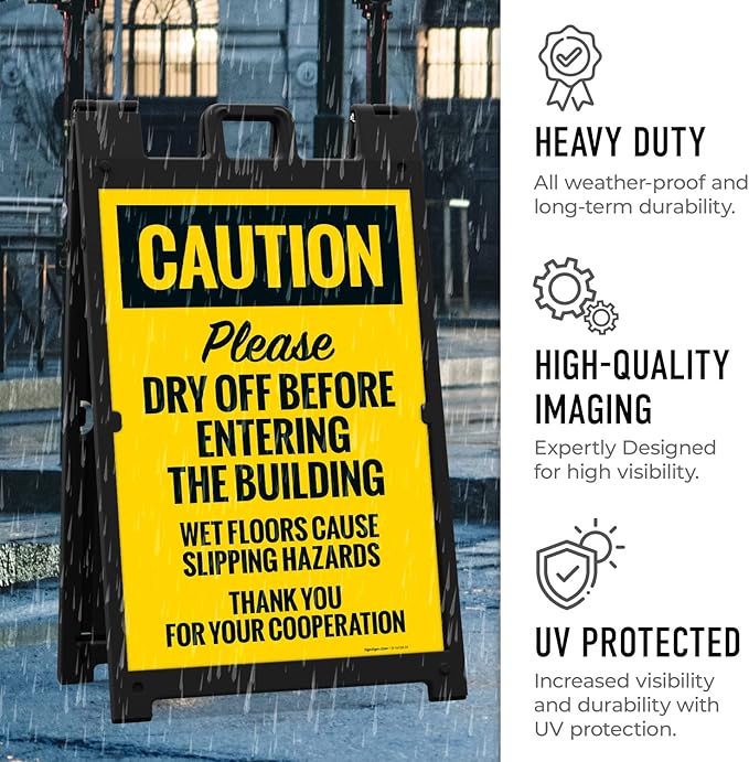 Caution Please Dry Off Wet Floor Sidewalk Sign Kit, 24x36 Inches, With A Frame Stand, Made in USA