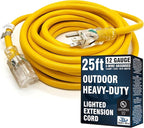 25 ft Outdoor Extension Cord Waterproof - 12 Gauge Heavy Duty Extension Cord 25 ft - Lighted Outdoor Extension Cords - Watts Wire - 25' Grounded - extensiones electricas