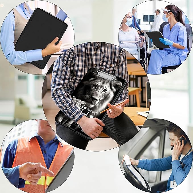 Clipboard with Storage,Office Supplies Nursing Clipboards Folder with Pen Holder Plastic Foldable Clip Board with Storage for Nurse Teacher,Lion Proverbs 3:5