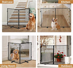 Metal Freestanding Dog Gates,Extra Wide 24", 32" Height Foldable Dog Fence for Indoor & Outdoor, Heavy Duty Freestanding Pet Barrier for Stairs, Doorways, Halls, Kitchen,Yard