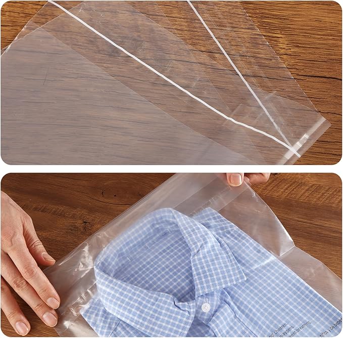 iMailer - 1000 Count - 14" x 20" Clear Plastic Poly Bags with Suffocation Warning Self Seal 1.6 Mil for Clothing, T-Shirts, Pants-Resealable Adhesive,Not Strong