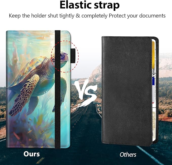 Car Registration and Insurance Holder, Leather Car Glove Box Organizer, Cool Car Accessories for ID, Driver's License Cards & Essential Document,business cards,Men&Women,Cute Sea Turtles