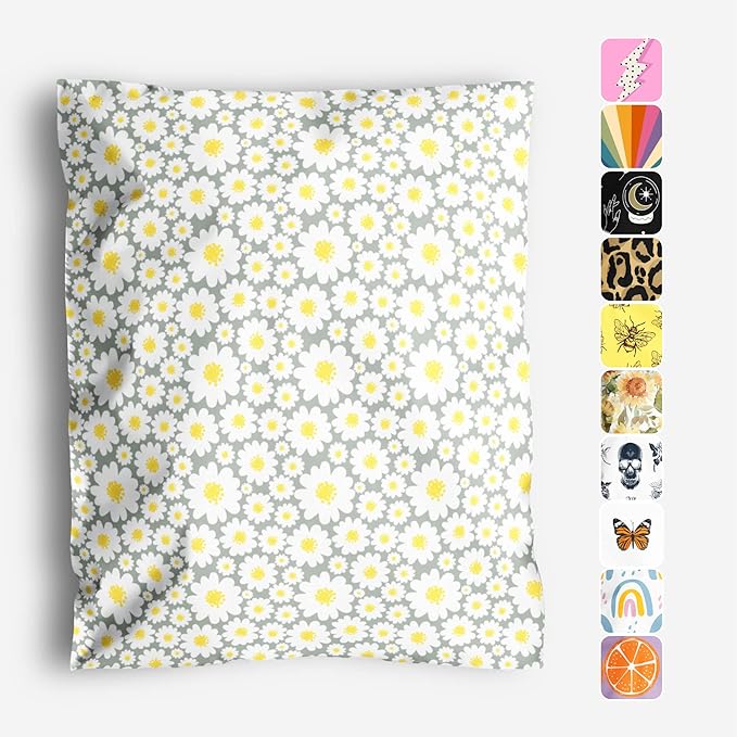 10x13 Poly Mailers – Daisy Floral – Waterproof, Tear-Resistant Shipping Bags with Adhesive Seal – 100 Pack – Package Mint