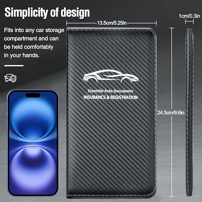 Car Insurance and Registration Card Holder | for BMW Ford Tesla Cadillac All Cars | Store Cards, ID License & Essential Documents | Premium Leather with Magnetic Closure