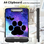 Clipboard with Storage High Capacity Plastic Nursing Clipboards with Pen Holder File Folder Storage Box Clipboard with Heavy Duty Clips for Teacher,Doctor,Offices-Animals Dog Paws Galaxy
