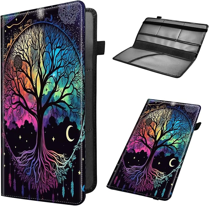 Car Registration and Insurance Holder, Leather Car Glove Box Organizer, Cool Car Accessories for ID, Driver's License Cards & Essential Document,business cards,Men&Womentree with a moon