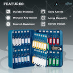 AdirOffice Key Lock Box - 48 Hook Wall Mounted Key Cabinet Holder, Lockable Storage - Metal Organizer for Home and Office