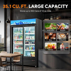 Wilprep Commercial Refrigerator, 37 cu. ft. Upright Beverage Display Refrigerator with LED Lighting, 52.4" Sliding Glass Door Merchandiser Fridge, ETL, ETL sanitation Listed
