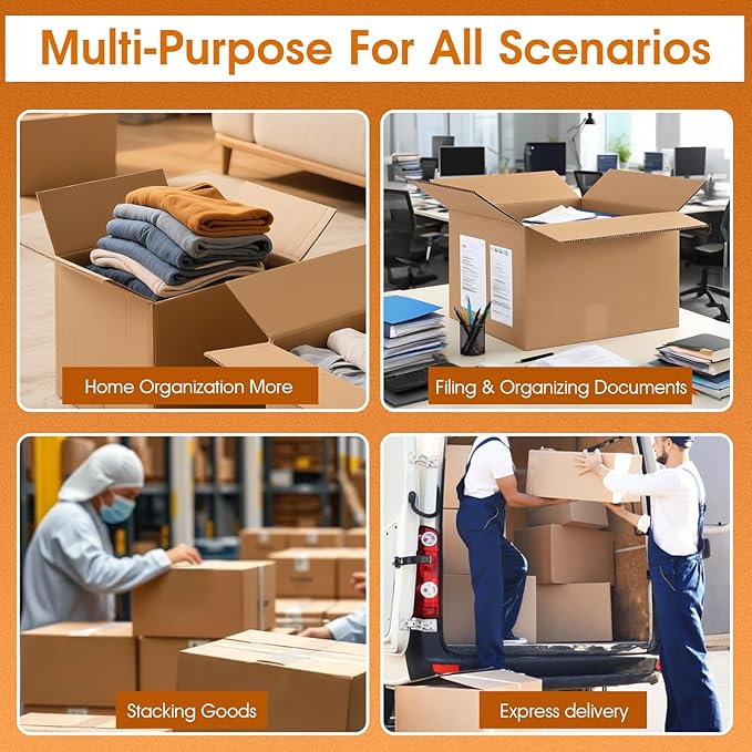 Double Wall Corrugated Cardboard Boxes with Handles for Moving(12 Pack), 20" x 15" x 20" Heavy Duty Large Packing Boxes Durable for Packing,Business,Storage (Large-Handle)