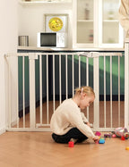 Babelio Baby Gate for Doorways and Stairs, Auto Close Dog Gate, Easy Install Pressure Mounted, fits for Narrow and Wide Doorway, Safety Gate Door for Child and Pet (White, 36" Tall 29"-43" Wide)