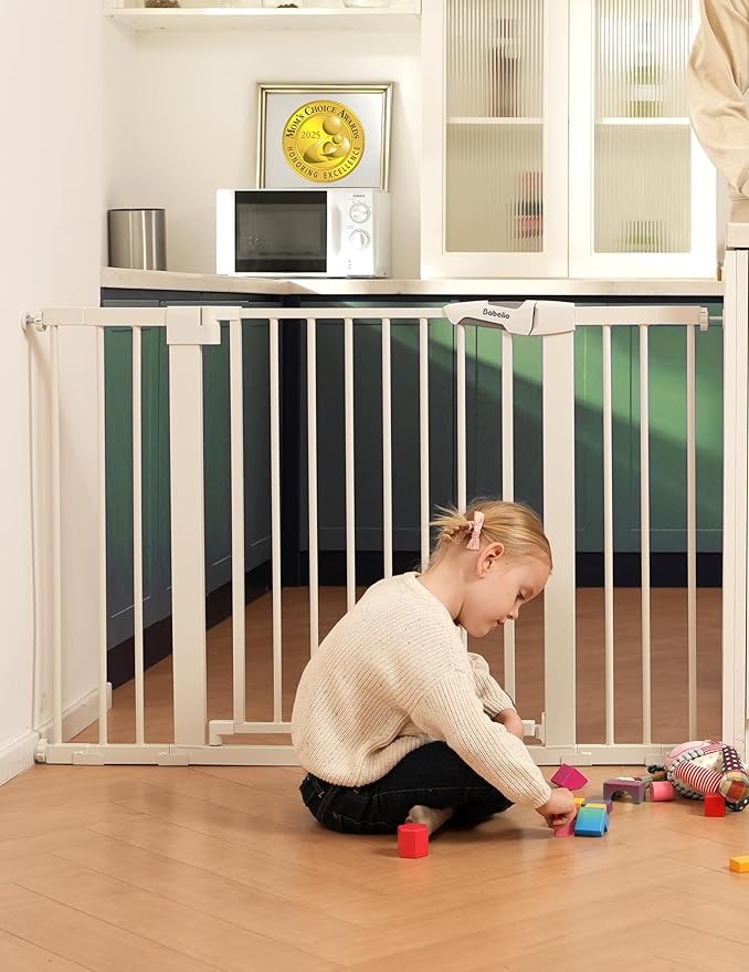 Babelio Baby Gate for Doorways and Stairs, Auto Close Dog Gate, Easy Install Pressure Mounted, fits for Narrow and Wide Doorway, Safety Gate Door for Child and Pet (White, 36" Tall 29"-43" Wide)