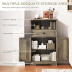 Floor Cabinet, Farmhouse Storage Cabinet with Barn Doors and Drawer, 11.81" D x 23.62" W x 39.37" H Grey Freestanding Adjustable Shelf Organizer for Bathroom, Kitchen, Living Room