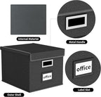 Huolewa File Organizer Boxes with Lids, Collapsible Linen Hanging Filing & Storage Boxes with Plastic Slide for Office/Decor/Home, Filling System for File/Folders/Document Storage -2 Pack