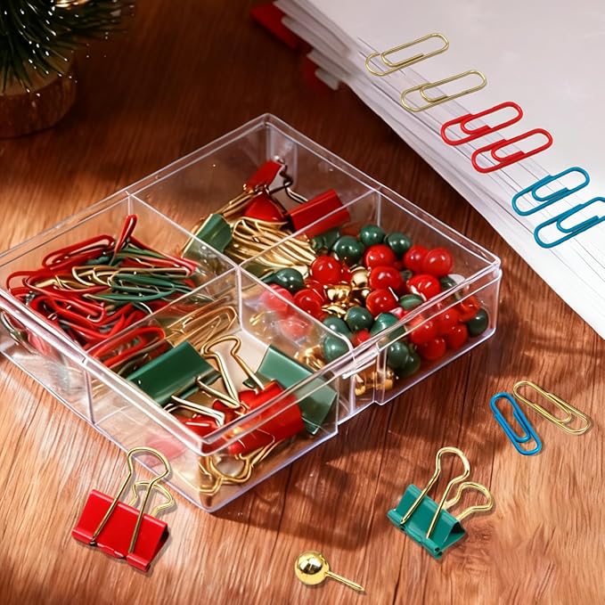 Cute Paper Clips Binder Clips Combo Set, 165 Psc, Assorted Size Paper Clips for Office, Cute Office Supplies Set, Purple (Christmas)