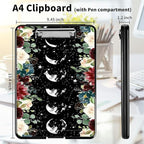 A4 Clipboards,Heavy Duty Waterproof Nursing Plastic Folder Clipboard with Storage Clip Boards,File Folder Storage Box Clipboard Case for Teacher,Doctor,Offices,Moon Wild Floral