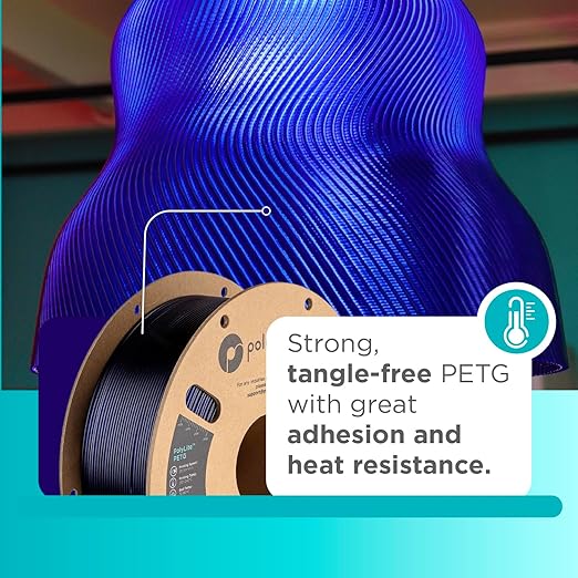 Polymaker PolyLite 3D Printer PETG Filament Translucent Blue 1.75mm 1kg, Legacy PETG Formula, Reliable Everyday Filament, Strong Layer Bonding, Compatible with Most 3D Printers