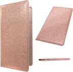 Car Registration and Insurance Holder, Leather Magnetic Shut Vehicle Glove Box Organizer for Document, Card, Driver License, Glitter Rose Gold