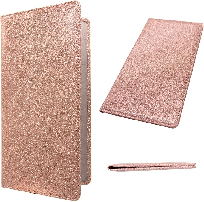 Car Registration and Insurance Holder, Leather Magnetic Shut Vehicle Glove Box Organizer for Document, Card, Driver License, Glitter Rose Gold