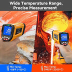 -58°F to 3992°F High-Temp Infrared Temperature Gun, Industrial Laser Thermometer Gun High Precision Triple Laser Non-Contact Pyrometer Termometer for Furnace, Kiln, Forge, Furnace, Engine, HVAC