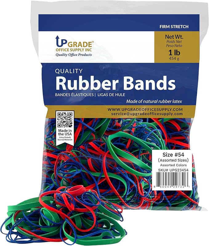 Upgrade Rubber Bands, Assorted Sizes & Colors, 1 lb Bag, USA