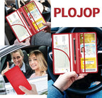 Car Registration and Insurance Card Holder, Leather License Document Red Glove Box Compartment Organizer, Car Wallet Case for Essential Info, License Cards, ID Card