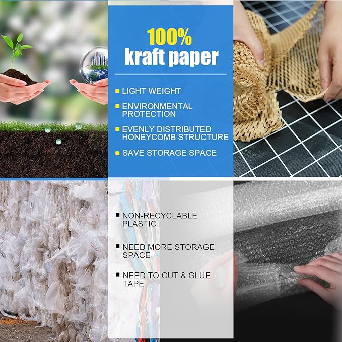 Honeycomb Packing Paper Roll 15" x 295 FT with Fragile Stickers– Biodegradable Cushioning Wrap for Moving, Shipping & Gift Wrapping – 100% Recyclable, FSC Certified Eco-Friendly Packaging