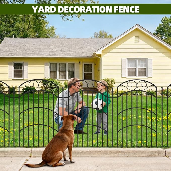8 Panels 40in(H) Decorative Garden Fence, Total 18ft L Heavy Duty Iron Metal No Dig Animal Barrier Fence, Tall Garden Border Fencing, Temporary Dog Fencing Outdoor for Yard