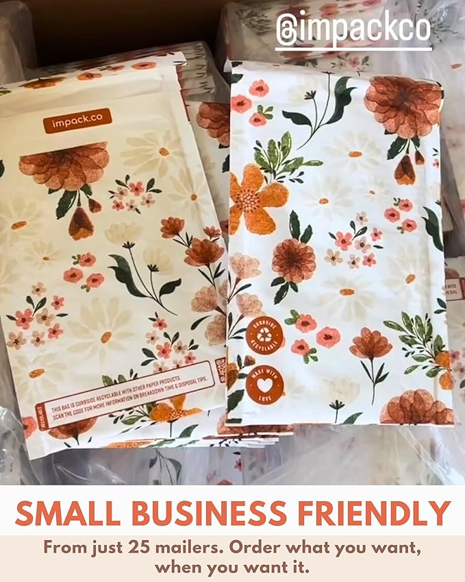 Paper Bubble Mailers 10x13-25 Pack Biodegradable Shipping Bags for Clothes - Impack Self-Seal Eco Friendly Thick Mailing Envelope for Accessories & Clothing - Gardenlumina