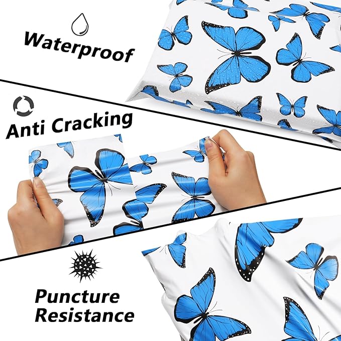 Cute Poly Mailers 10x13 Inch 25 Pcs - Butterfly Printed Shipping Bags for Clothing - Waterproof and Tear Resistant Mailing Envelopes - Self-Sealing Packaging Bags for Small Business