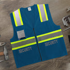 Security Vest for Men Women, Reflective Safety Vest with Pockets, Hi Vis Work Wear with Zipper, High Visibility Apparel, ANSI Compliant, Blue, 5XL