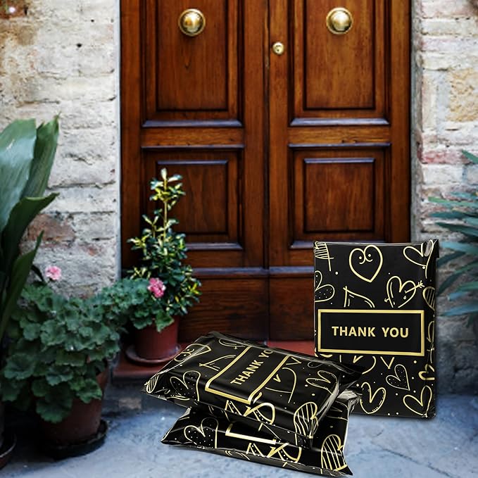 Poly Mailers 10x13 Inch 100 Pcs, Heart printed Thank You Shipping Bags with 2.4mil Thickness, Waterproof Mailing Envelopes, Strong Self-sealing Adhesive Poly Bags for Shipping