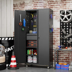 Metal Storage Cabinet with Drawers, Locking Garage Tool Cabinets on Wheels with Pegboards and Hooks for Warehouse Homes, Offices, Assembly Required(Black)