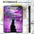A4 Clipboards,Heavy Duty Waterproof Nursing Plastic Folder Clipboard with Storage Clip Boards,File Folder Storage Box Clipboard Case for Teacher,Doctor,Offices,Hipster Cat Galaxy