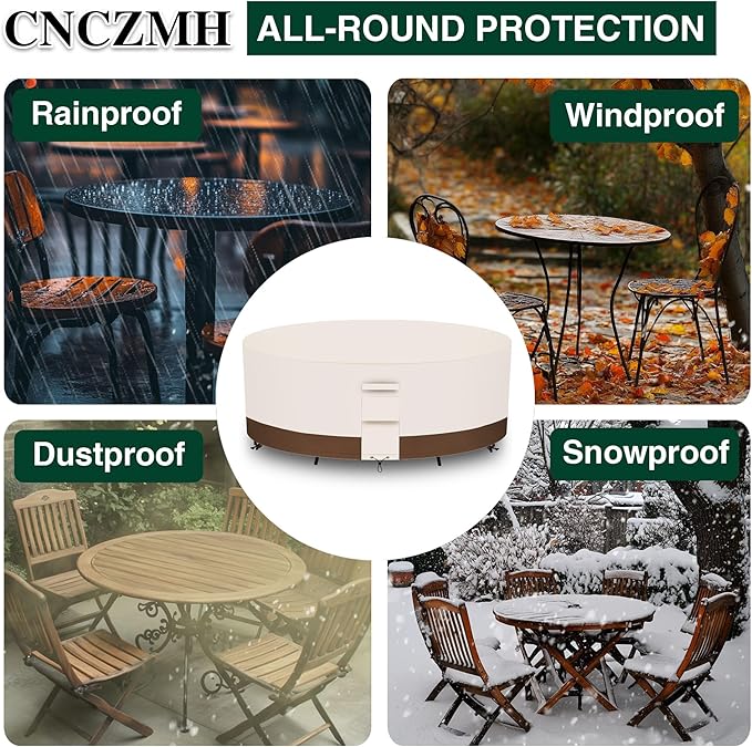 Heavy Duty Patio Furniture Covers Waterproof, 600D Round Outdoor Furniture Cover Waterproof for Sectional Sofa Couch, Outdoor Dining Table and Chair Set Covers 84"DIA x 28"H, Beige Brown