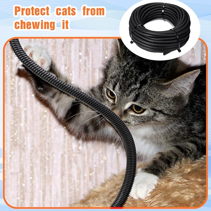 Sasylvia 1/2" X 500 ft Split Wire Loom Cord Protector Tubing Split Conduit Protector Tubing Convoluted Tube Flexible Electrical Wire Cover Protective Sleeves(Black)