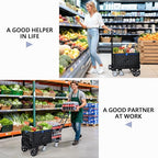 KEDSUM 4-in-1 Convertible Hand Truck Dolly with Folding Crate, 600LBS Heavy Duty Dolly Cart with Wheels, Adjustable Handle & Caster Wheels, Shopping Cart for Groceries, Packages, Collapsible