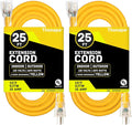 2 Pack Lighted Outdoor Extension Cord 25 ft - 12 Gauge 15 Amp Heavy Duty Power Extension Cords - SJTW - Great for Major Appliances, Power Tools, Garden Supplies - Yellow