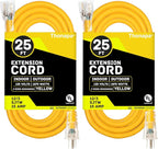 2 Pack Lighted Outdoor Extension Cord 25 ft - 12 Gauge 15 Amp Heavy Duty Power Extension Cords - SJTW - Great for Major Appliances, Power Tools, Garden Supplies - Yellow