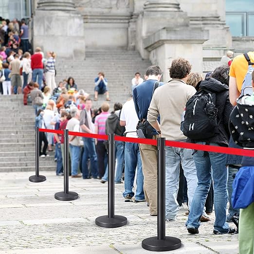 Yaheetech 2-Pack Stanchion Post Rope Barriers - Heavy Duty Black Crowd Control Stanchions 36-Inch Height with 6.5 Feet Red Retractable Belt Easy Connect Assembly