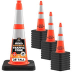 Xpose Safety 28 Inch Orange Slim Line Traffic Cones Heavy Duty 10lb with 6" & 4" Collars, 24 Pack Multipurpose PVC Plastic Safety Cone for Parking, Soccer, Caution, Kids & Construction - DOT Approved