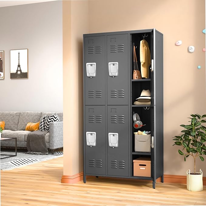 6 Doors Locker Storage Cabinet, Metal Locker for Employees, 72" Tall Lockers for Office School Gym Home, Require Assembly (Black)